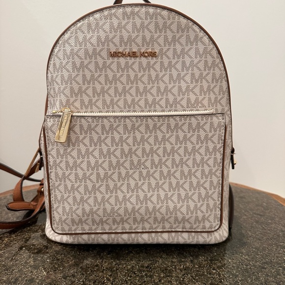 Michael Kors Tan and Cream Logo Backpack - Picture 1 of 3